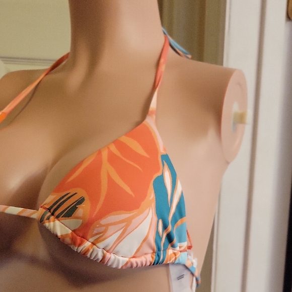 Vitamin A Sustainable Swimwear Orange and Blue Halter Bikini Top Size XS - Picture 3 of 16